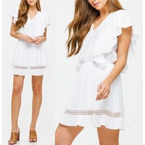 ✨Restock✨ White Ruffle Crochet Trim V-Neck Dress